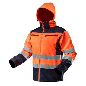Giacca da lavoro alta visibilità, in softshell con cappuccio, arancione, taglia XXXL
