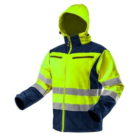 Giacca da lavoro alta visibilità, in softshell con cappuccio, giallo, taglia XL