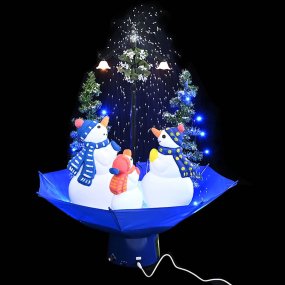 Albero di Natale con Nevicata e Base ad Ombrello Blu 75 cm PVC